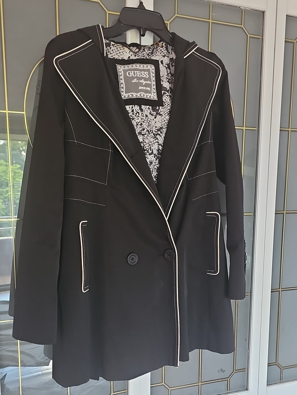 Guess Black Coat with White Contrast Piping